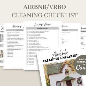 Airbnb Cleaning Checklist Template, Editable Printable Rental Home Host Cleaning List, VRBO Real Estate Housekeeping Cleaning Schedule CANVA