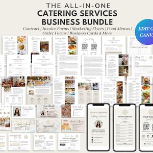 Modello di contratto di servizi di catering, contratto di catering per eventi/matrimoni, modulo d'ordine di catering, menu, acquisizione clienti, fattura, CANVA