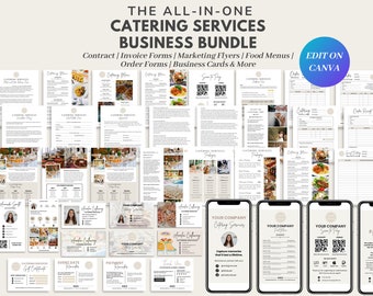 Catering Services Contract Agreement Template, Event/Wedding Caterer Contract, Catering Order Form, Menu, Client Intake, Invoice, CANVA