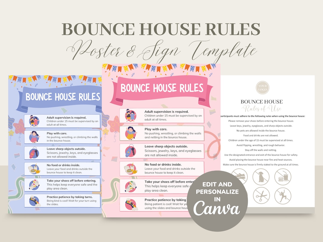 Bounce House Rental Rules Poster and Sign Template Editable/printable Bounce House Rental Rules Poster and Sign Template Editable/printable