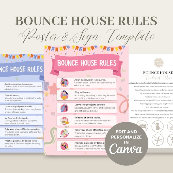Bounce House Rental Rules Poster and Sign Template, Editable/Printable Inflatables Rules Sign Template, CANVA