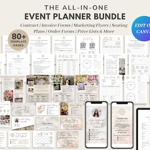 Event Planner Service Bundle Contract/Agreement Form, Event Planning/Coordinator Client Intake, Editable Seating Plan, Invoice, Flyer, CANVA