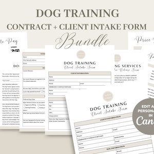 Dog Training Service Agreement/Contract Template, Editable & Printable Pet Training Business New Client Intake Form, Invoice, Signs, CANVA