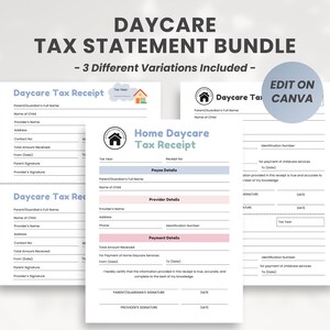 Home Daycare Tax Receipt Template, Childcare End of Year Tax Statement, Editable Childcare Tax Forms, Daycare Tax Statement, CANVA