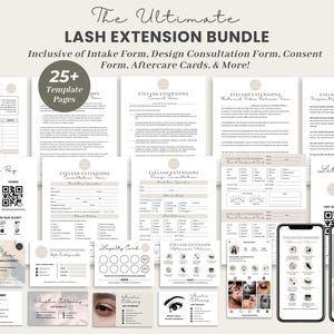 Formulaires d'extension de cils, formulaire modifiable de consentement et d'admission des clients, formulaire de consultation pour une technicienne des cils/une esthéticienne, modèle de fiche de suivi CANVA