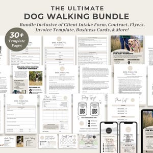 Modelo de contrato/contrato de serviço de passeio de cães, formulário de admissão de cliente de passeio de cães editável e imprimível, fatura, folhetos, cartões, placas CANVA