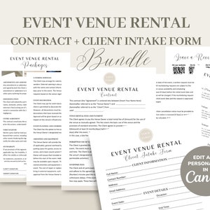 Event Venue Rental Service Contract/Agreement, Editable Printable Event Center Contract, Wedding Venue Rental Intake Form and Invoice, CANVA