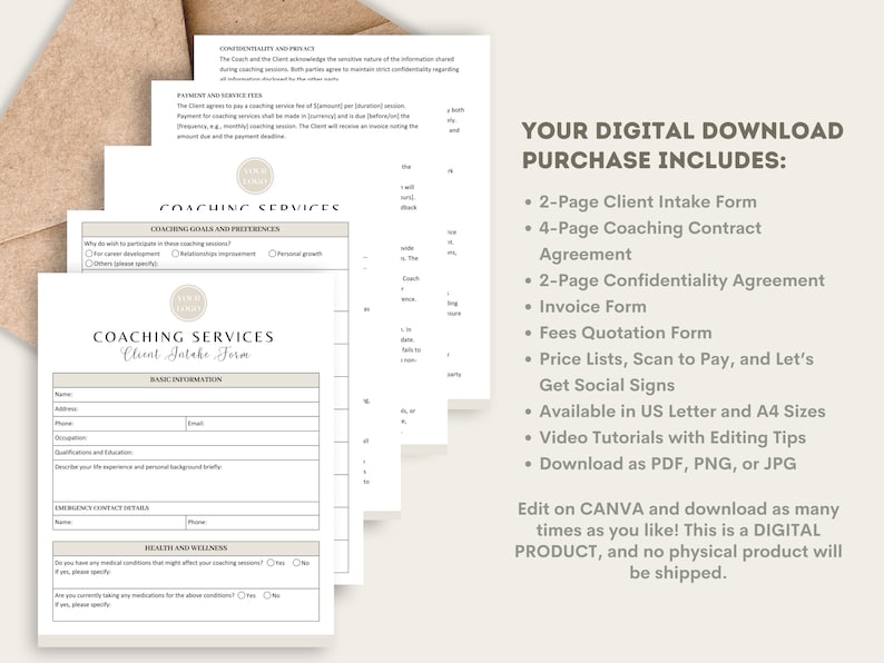 Coaching Agreement/contract Template, Editable & Printable Life Coach ...