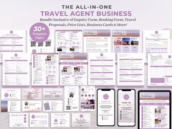 Travel Agent Business Forms Bundle, Travel Agency Inquiry/Booking Form, Proposal Template, Quote, Pricing, Business Cards & Signs, CANVA