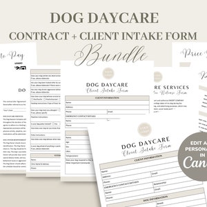 Dog Daycare Service Agreement/Contract Template, Editable & Printable Pet Daycare Business New Client Intake Form, Invoice, Signs, CANVA