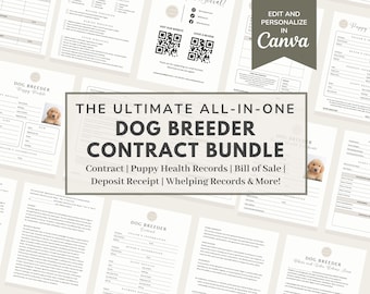 Dog Breeder Contract Agreement Template, Puppy Sale Forms, Puppy Adoption & Dog Whelping Charts, Puppy Bill of Sale/Deposit Receipt CANVA