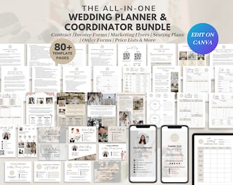 Wedding Planner Service Bundle Contract/Agreement Form, Wedding Coordinator Contract & Client Intake, Seating Plan, Invoice, Flyer, CANVA