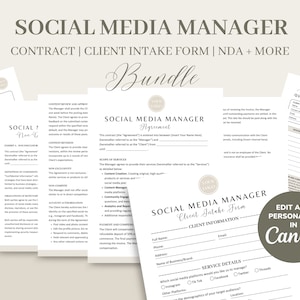 Social Media Manager Service Contract/Agreement, Freelance Social Media Management Editable Contract, Non-Disclosure Template, CANVA