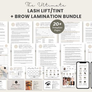 Formulaires de rehaussement de cils/teinte et de plastification des sourcils, technicien de cils modifiable/consentement de l'esthéticienne/accueil/consultation client, modèles de cartes de suivi CANVA