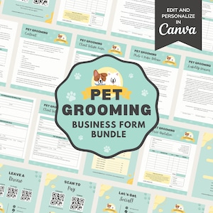 Pet Grooming Service Agreement/Contract Template, Editable Dog Grooming New Client Intake & Invoice Form Business Kit Bundle, CANVA