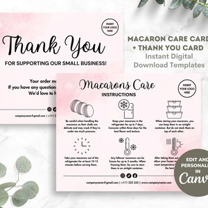 Macaron Care Card Instructions Canva Template, Instant Download Digital Macaron Care Guide, Editable & Printable Wedding Macarons Care