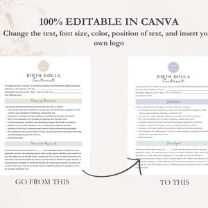 Birth Doula Contract Agreement, Birth Doula Client Intake Form, Editable Paperwork, Welcome Book, Price List Template, Invoice, CANVA image 10