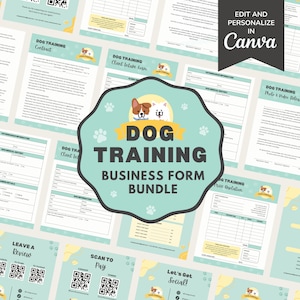 Dog Training Service Agreement/Contract Template, Editable Pet Training New Client Intake & Invoice Form Business Kit Bundle, CANVA