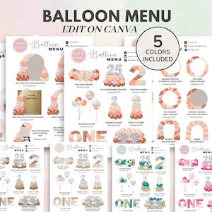 Balloon Menu Template, Editable & Printable Balloon Decor Price List, Balloon Business, Balloon Artist Garland Price List, Event Decor CANVA