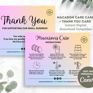 Macaron Care Card Instructions Canva Template, Instant Download Digital Macaron Care Guide, Editable & Printable Wedding Macarons Care
