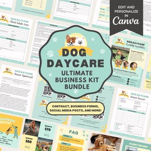 Hundetagespflege-Servicevereinbarung / Vertragsvorlage, bearbeitbare Haustier-Kindertagespflege Neue Kundenaufnahme & Rechnungsform Business Kit Bundle, CANVA