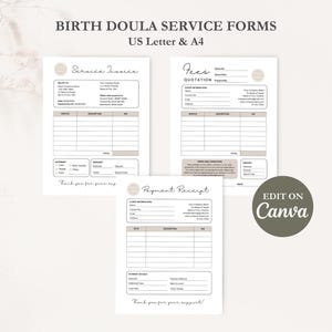 Birth Doula Contract Agreement, Birth Doula Client Intake Form, Editable Paperwork, Welcome Book, Price List Template, Invoice, CANVA image 8