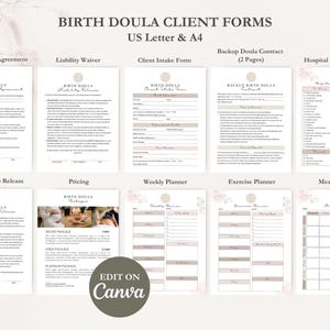 Birth Doula Contract Agreement, Birth Doula Client Intake Form, Editable Paperwork, Welcome Book, Price List Template, Invoice, CANVA image 5