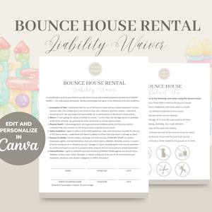 Bounce House Rental Liability Waiver Form Template, Editable/Printable Inflatables Liability Form, CANVA