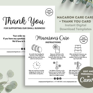 Macaron Care Card Instructions Canva Template, Instant Download Digital Macaron Care Guide, Editable & Printable Wedding Macarons Care WHITE