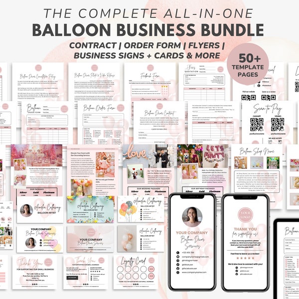 Balloon Business Bundle, Balloon Order Form, Balloon Artist Decor Contract Template, Balloon Business Card & Garland Price Sheet CANVA