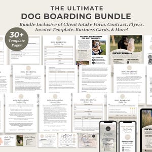 Dog Boarding Service Agreement/Contract Template, Editable & Printable Pet Boarding Client Intake Form, Flyer, Invoice, CANVA