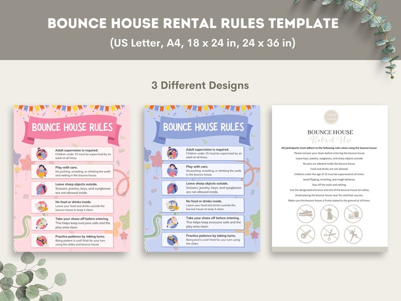 Bounce House Rental Rules Poster And Sign Template Editable printable 