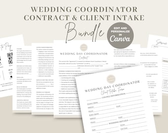 Wedding Day Coordinator Contract Agreement Form, Editable Event Services/Day of Wedding Coordination Client Intake & Invoice Template, CANVA