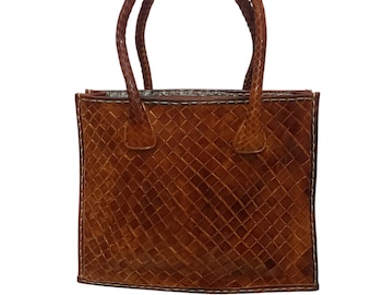 Handmade Leather Tote Bag, Woven Moroccan Leather Handbag, Genuine Leather Shoulder Purse, Women's Everyday Bag