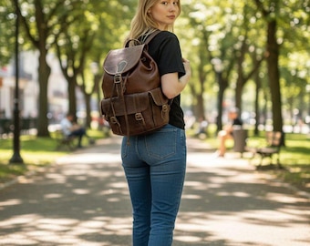 Handmade Brown Leather Backpack: Vintage Moroccan Rucksack