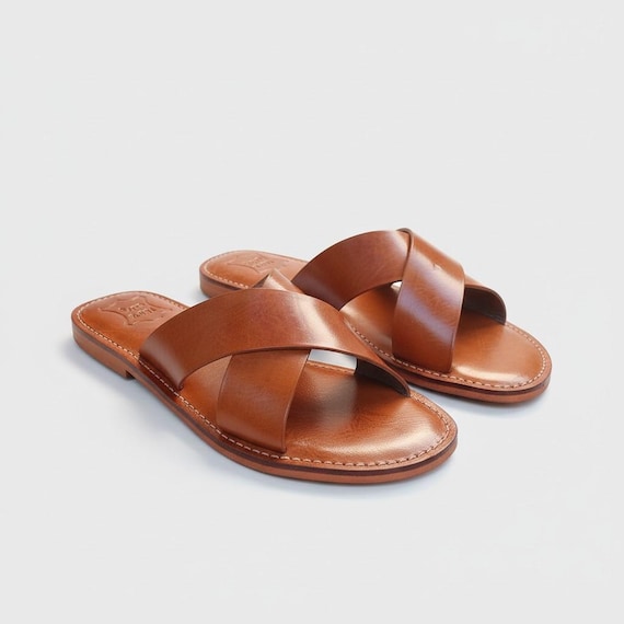 Paolo De Marco Handmade Brown Leather Slide Sandals size 14 M Prada Woven Leather Crisscross Slide Sandals | Neiman Marcus main image 2