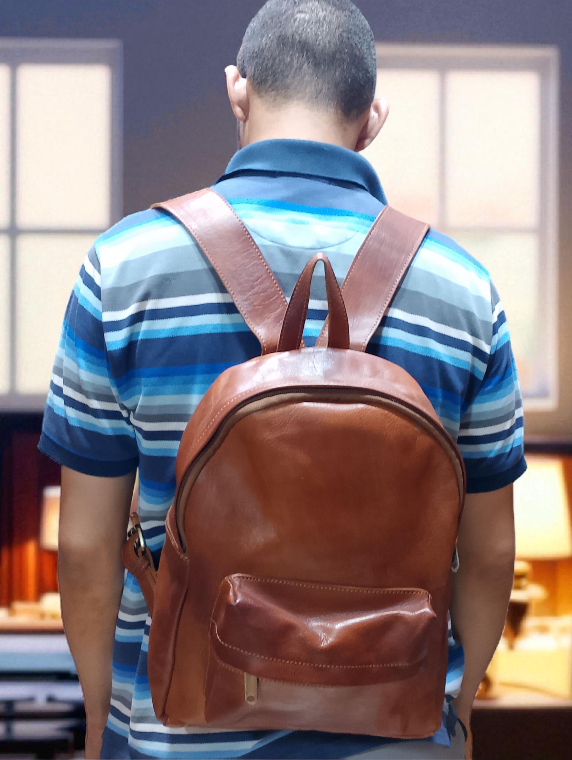 VINTAGE HANDMADE FULL GRAIN MOROCCAN BROWN LEATHER BACKPACK BAG Handmade Full Grain Leather Backpack, Women main image 2