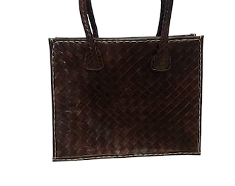 Black Leather Tote Bag, Handmade Woven Leather Handbag, Genuine Leather Shoulder Bag, Moroccan Purse for Women