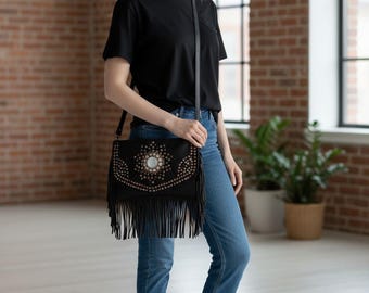 Bolso de hombro de cuero marroquí hecho a mano: bolso bandolera bohemio de viaje