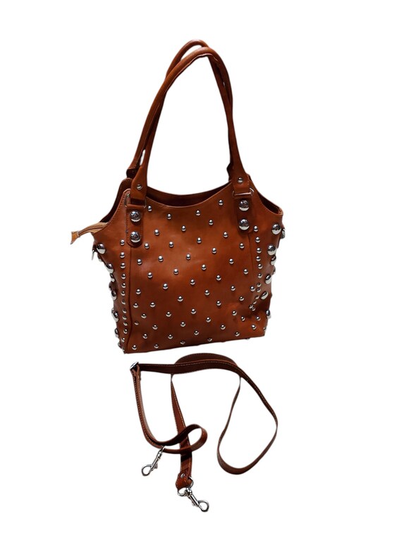 Dark Brown Genuine Leather Handbag – Handmade Studded Tote Dark Brown Genuine Leather Handbag – Handmade Studded Tote
