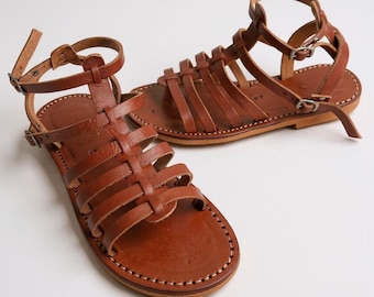 Handmade Leather Gladiator Sandals - Brown Moroccan Summer Shoes