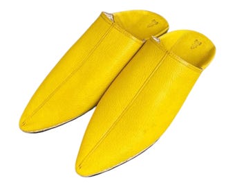 Handmade Yellow Moroccan Leather Slippers – Bright Babouche from Marrakech