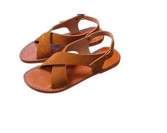 Handmade Leather Sandals Women, Brown Flat Summer Shoes