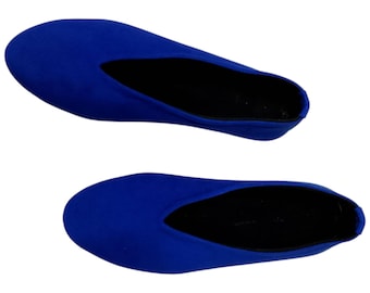 Women’s Bleu Leather Mules – Handmade Pointed Toe Slip-On Flats with Tassel – Moroccan Shoes