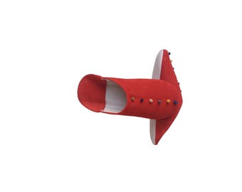 Zapatillas de casa rojas para mujer, de piel marroquí, hechas a mano, suaves y cómodas.