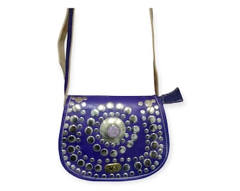 Bolso bandolera bohemio morado – Monedero tribal marroquí – Bolso de hombro étnico con tachuelas para festivales