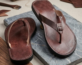Handmade Leather Flip Flops: Moroccan Beach Sandals Gift for Him