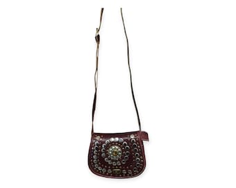 Bolso bohemio marrón oscuro – Bolso bandolera marroquí con tachuelas – Bolso de hombro étnico tribal