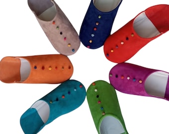 Zapatillas de casa turquesas para mujer, zapatos de casa de cuero marroquí, babuchas hechas a mano, calzado suave y acogedor para el hogar.