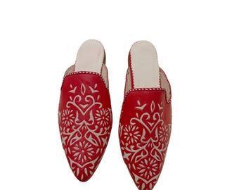 Babuchas marroquíes de cuero hechas a mano: pantuflas tradicionales verdes con motivos florales